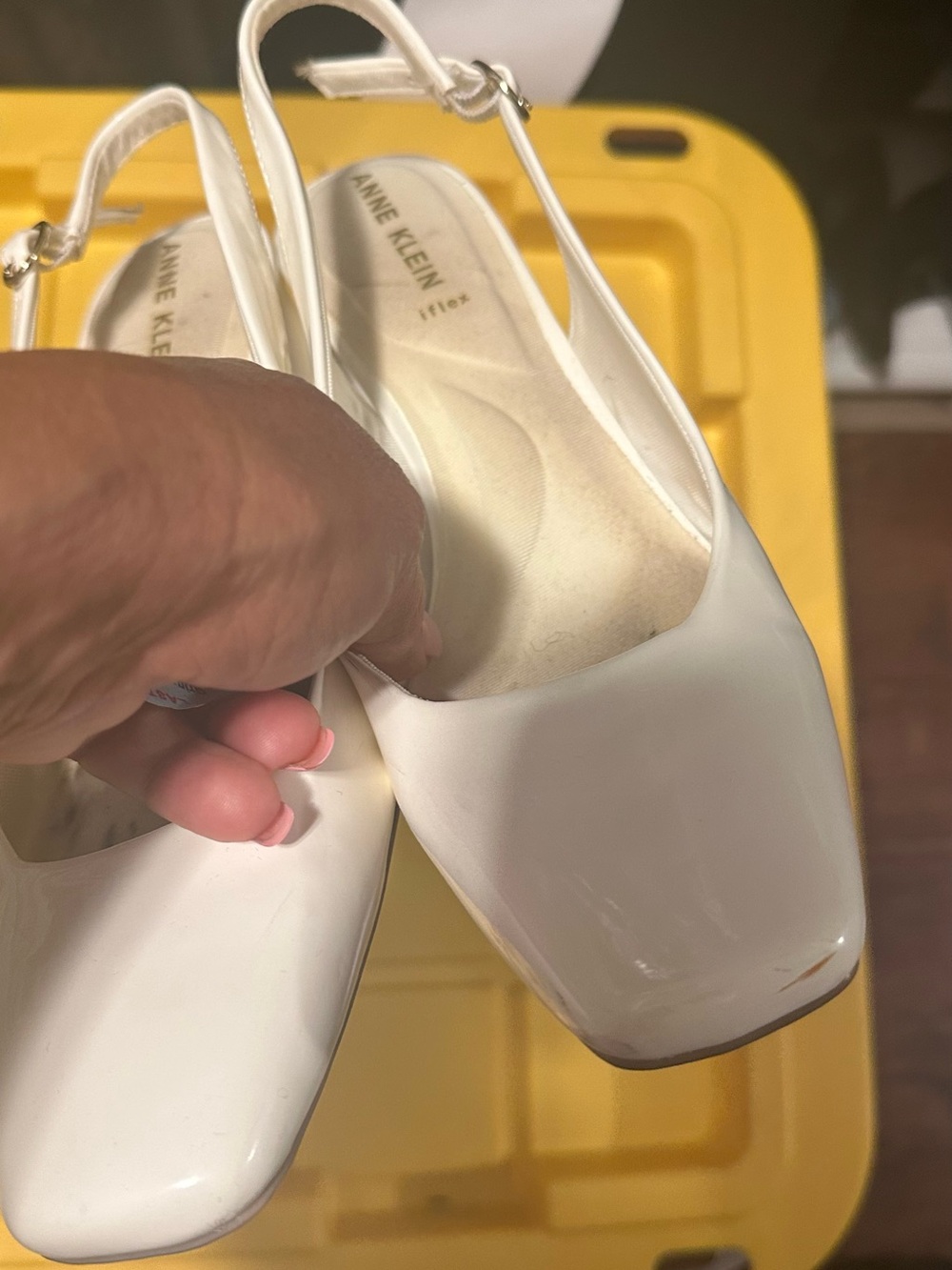 Anne Klein White Patent Slingback Square-Toe Pumps